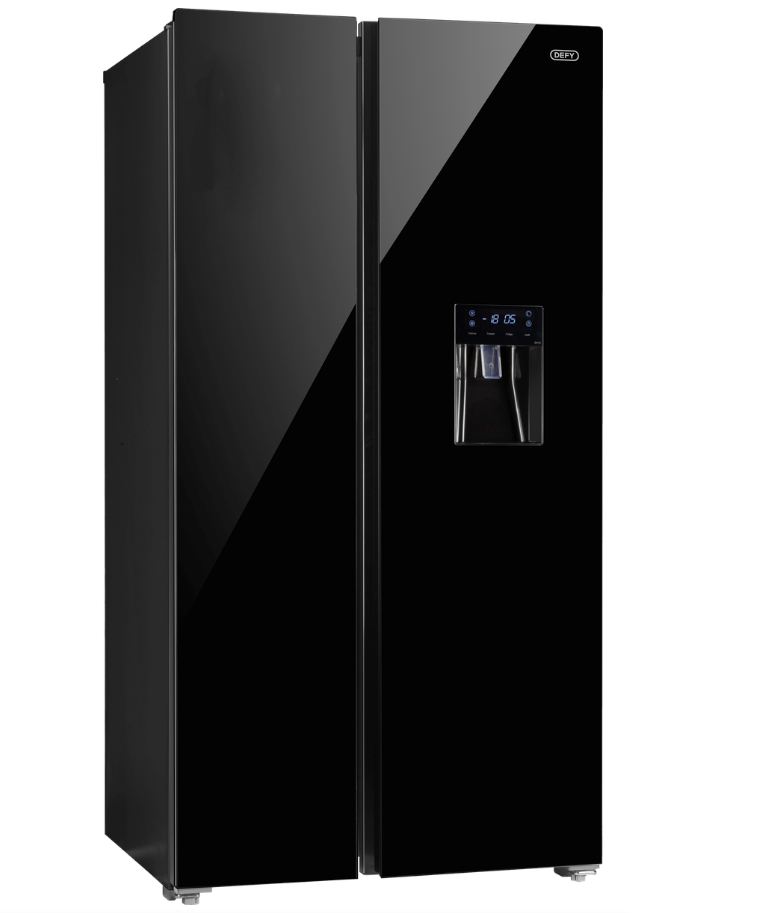 Defy DFF456 91cm 496L Side by Side Fridge Freezer No Frost with Water Dispenser Mirror Black GlassExample product