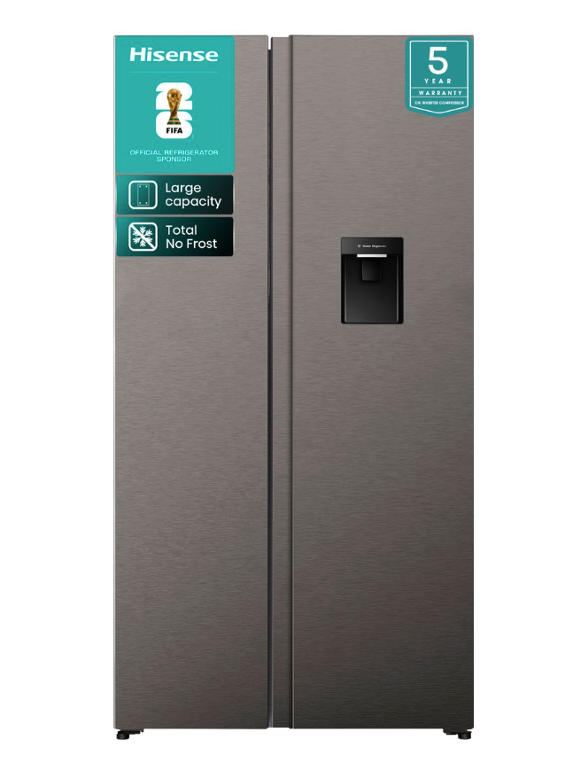 Hisense 541L No Frost Double doors Fridge with Water Dispenser-Inox