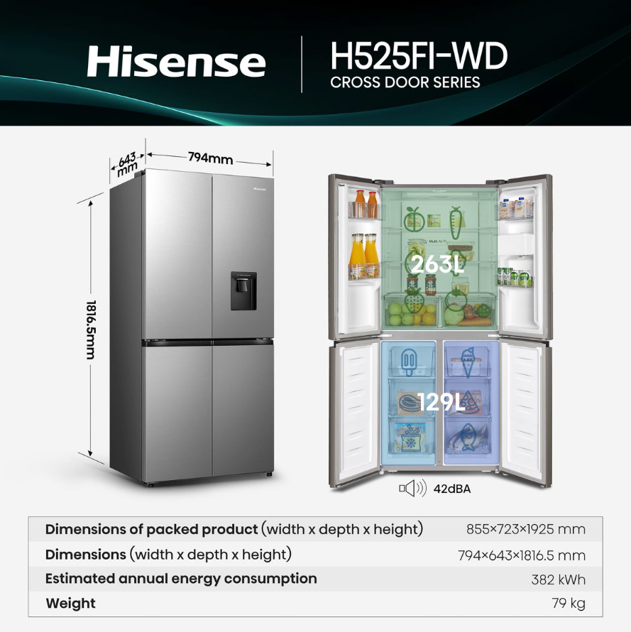Hisense 394L PureFlat Door Fridge with Durable Inverter and Water Dispenser