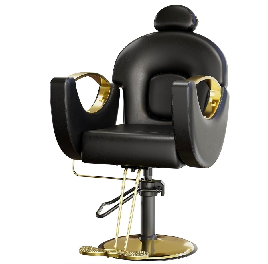 Luxury Black & Gold Hydraulic Salon Styling Chair with Footrest- TY-01