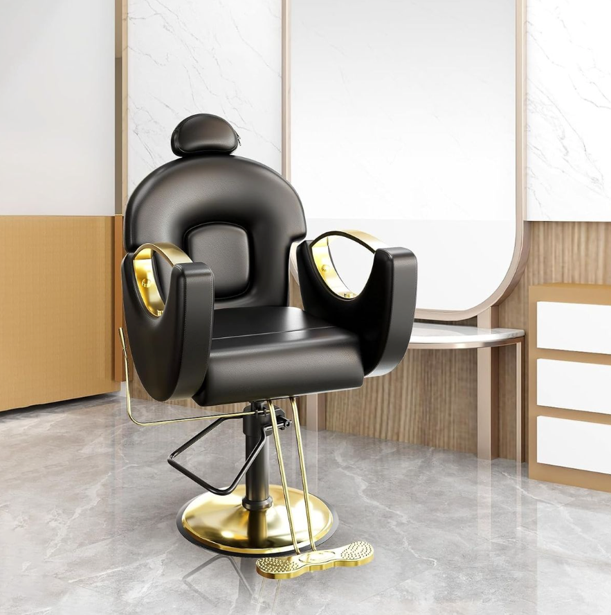 Luxury Black & Gold Hydraulic Salon Styling Chair with Footrest- TY-01