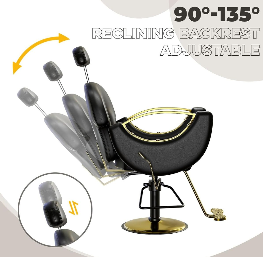 Luxury Black & Gold Hydraulic Salon Styling Chair with Footrest- TY-01