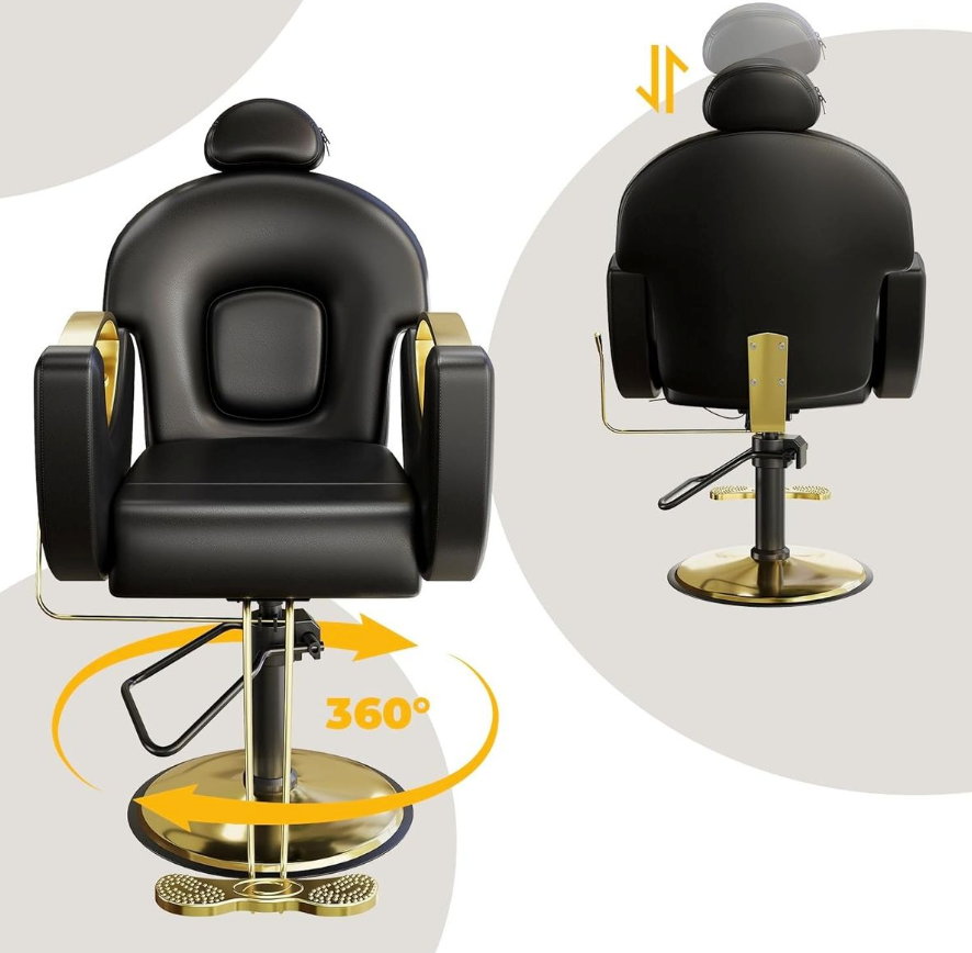 Luxury Black & Gold Hydraulic Salon Styling Chair with Footrest- TY-01