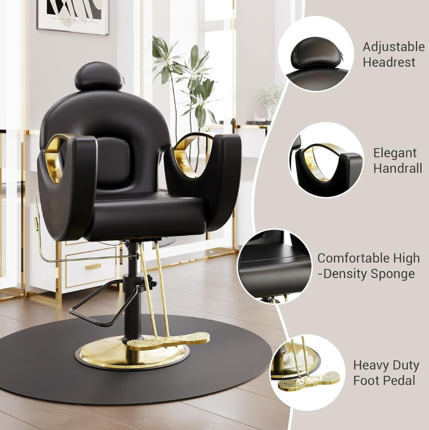 Luxury Black & Gold Hydraulic Salon Styling Chair with Footrest- TY-01
