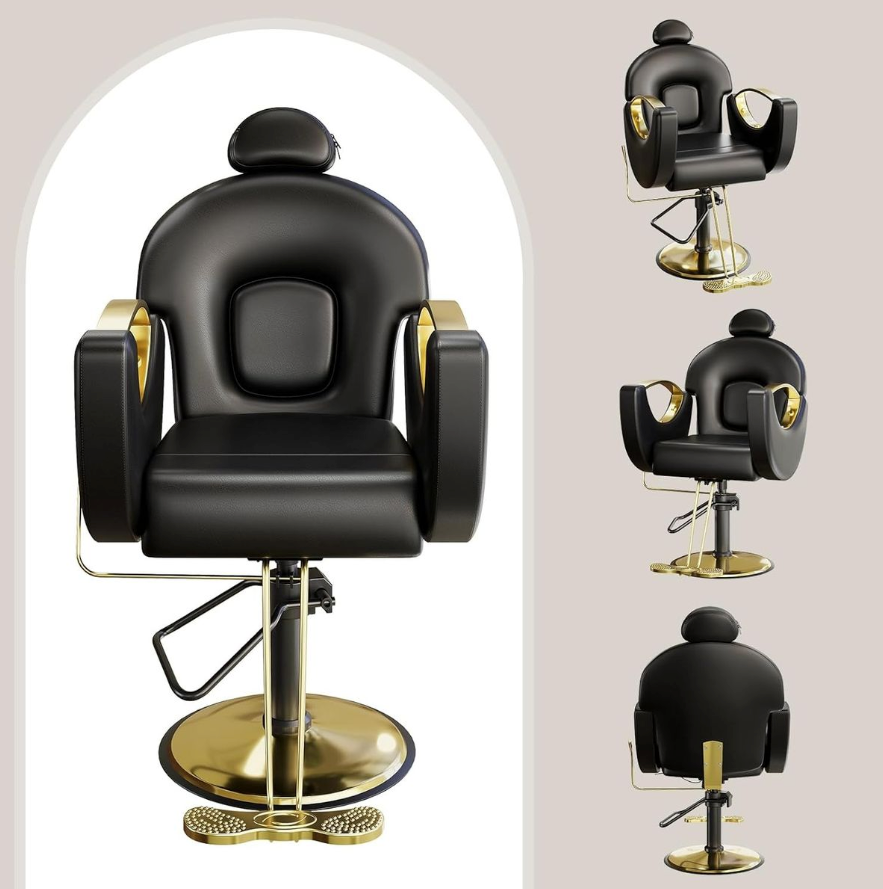 Luxury Black & Gold Hydraulic Salon Styling Chair with Footrest- TY-01