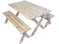 Raw Pine 0.9X1.5 Picnic Table & 2x Bench combo