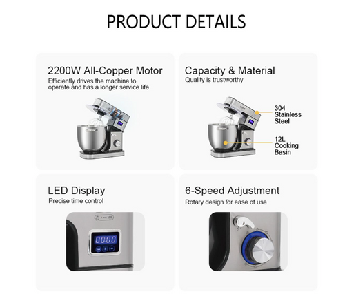 AOTE 2200W 12L Kitchen Electric Stand Mixer With Bowl,Dough Mixer For Cake