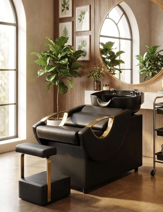 Luxury Shampoo Basin Chair with Freestanding Footrest & Deep Wash Bowl