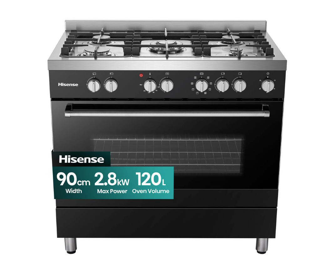 Hisense 90cm 5 Burner Gas/Electric Stove - Black