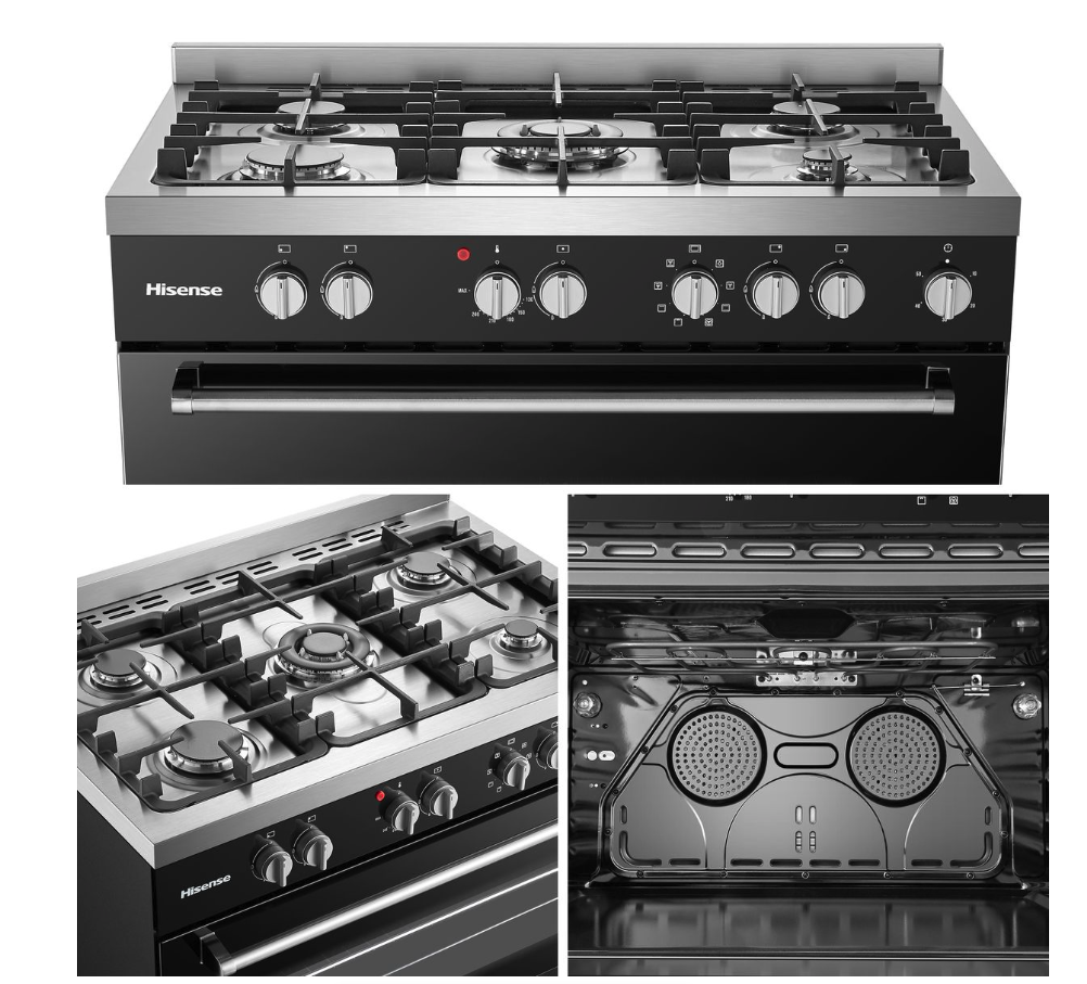 Hisense 90cm 5 Burner Gas/Electric Stove - Black
