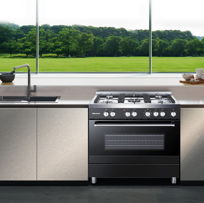 Hisense 90cm 5 Burner Gas/Electric Stove - Black