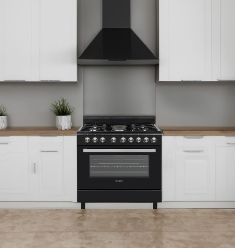 Elba 04/96CL727B-2 Gas Stove 4 Burner - 2 Elec Plates - Elec Oven 90cm