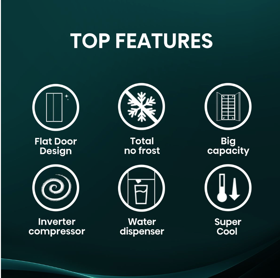 Hisense 541L No Frost Double doors Fridge with Water Dispenser-Inox